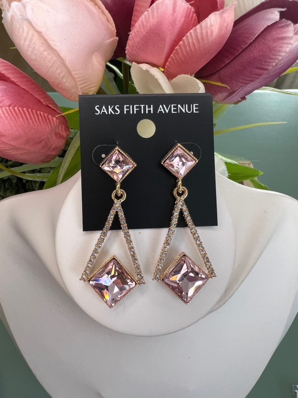 Saks Fifth Avenue Gold/Pink Diamond Shape Earrings - Picture 2 of 7
